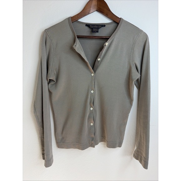 Abercrombie & Fitch Sweaters - Abercrombie & Fitch Ribbed Button Cardigan Women's S Taupe Fitted Y2k Minimalist
